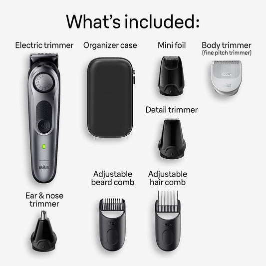 Braun All-in-One Style Kit Series 7 7410, 100% Waterproof 8-in-1 Beard & Body Trimmer for Manscaping, with 8 tools and 100-minute Cordless Runtime - PuriLite