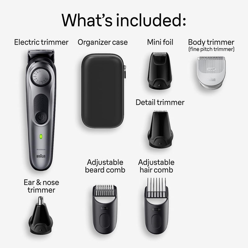 Braun All-in-One Style Kit Series 7 7410, 100% Waterproof 8-in-1 Beard & Body Trimmer for Manscaping, with 8 tools and 100-minute Cordless Runtime