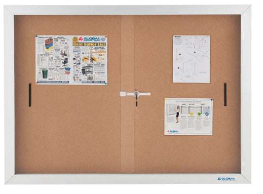 Global Industrial™ Enclosed Cork Bulletin Board with Sliding Doors, 72"W x 48"H