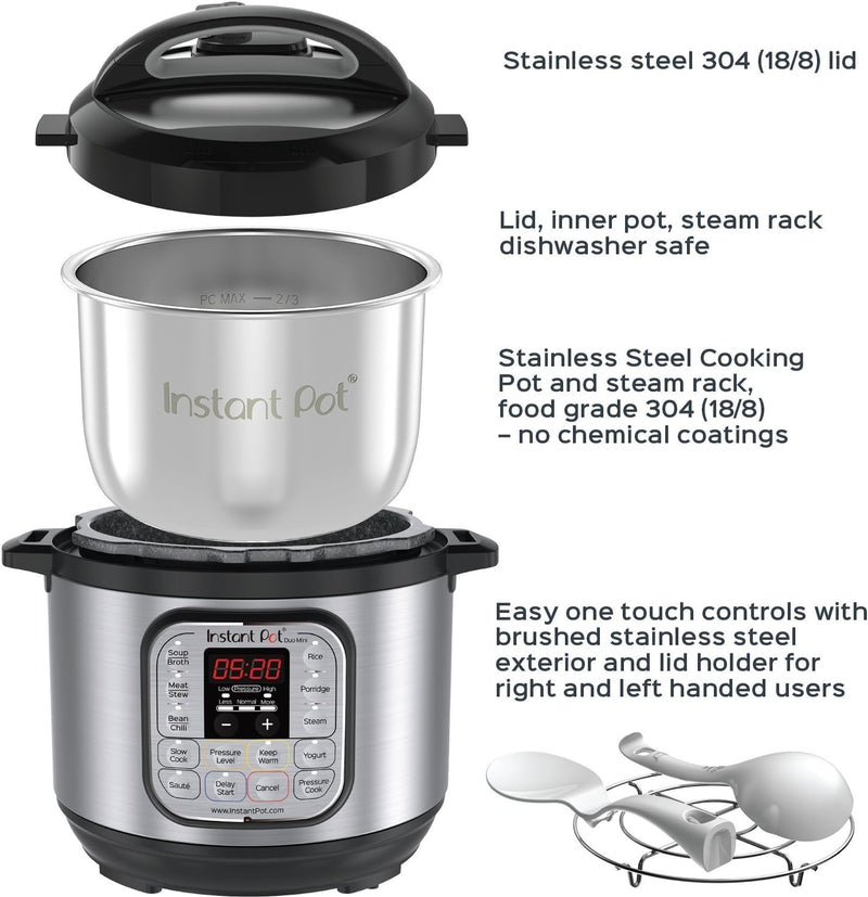 Instant Pot Duo 7-in-1 Electric Pressure Cooker, Slow Cooker, Rice Cooker, Steamer, Saute, Yogurt Maker, Warmer & Sterilizer, Includes Free App with over 1900 Recipes, Stainless Steel, 3 Quart