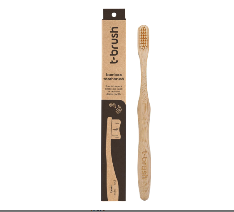 t-brush Bamboo Toothbrush - Cream Colour - Medium Hard - Medium Bristles - Natural Toothbrush - Eco Friendly - Everyday use - PuriLite