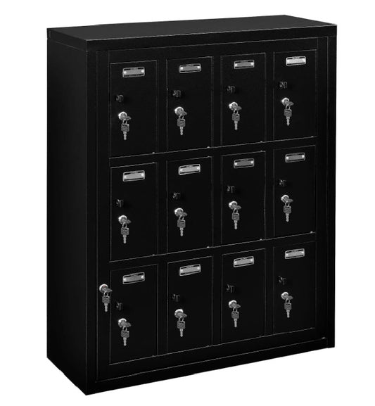 Global Industrial™ 3-Tier 12 Door Locker w/ Key Lock, 28-1/2"Wx11-1/4"Dx38"H, Black, Assembled