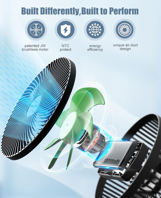 10000 mAh Pedestal Fan with 8.5'' Size - 4 Speeds Portable Desk Fan with Adjustable Height, Rechargeable Standing Fan, Quiet Air Circulator for Home, Office, and Outdoor Use - PuriLite