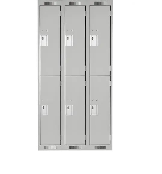 Clean Line™ Lockers, 2 -tier, Bank of 3, 36" x 18" x 72", Steel, Grey, Rivet (Assembled)