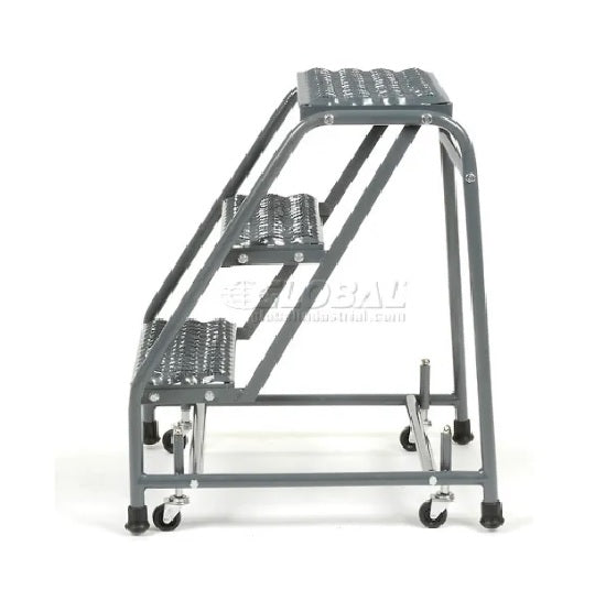 Grip 16"W 3 Step Steel Rolling Ladder 10"D Top Step - 318G