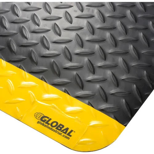 Global Industrial™ Diamond Plate Anti Fatigue Mat, 15/16" Thick, 2'W x 3'L, Black/Yellow Border