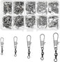 Fishing Swivel Snaps Kit Solid Barrel Swivel, 200Pcs Fishing Swivels Fishing Trout Fishing Swivels Carabiner Fishing Swivels,2# 4# 6# 8# 10#Fish Fishing Barrel Swivel with Safety Snap Interlock Snap