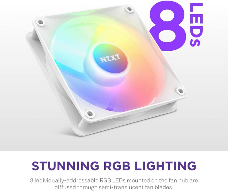 NZXT F120 RGB Core - 120mm Hub-Mounted RGB Fan - 8 Individually-Addressable LEDs - Semi-Translucent Blades - High Static Pressure & Airflow - Quiet Operation PWM Control - CAM Software - White