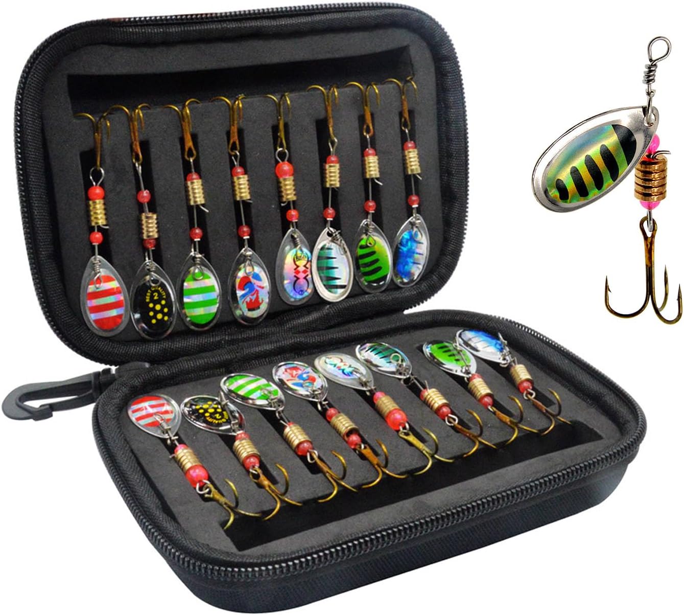 16 Pcs Fishing Lures Spinner Bait with Treble Hooks for Bass Trout Salmon Fishing Tackle Spinnerbait Spoons Metal Sequins Spinners Baits Fishing Bait for Freshwater Saltwater Fishing