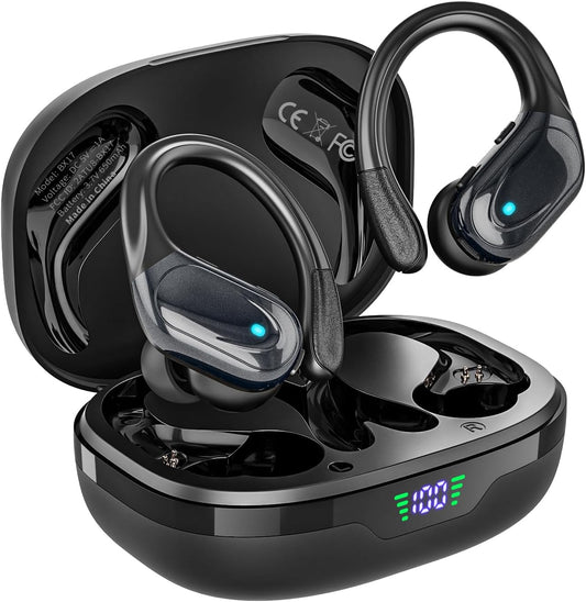 Wireless Earbuds, Sports Bluetooth Headphones, 80Hrs Playtime Ear Buds with LED Power Display, Noise Canceling Headset, IPX7 Waterproof Earphones for Workout/Running Black