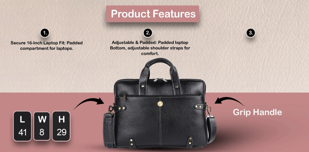 Hammonds LB104 Premium Cow Leather Laptop Bag for Men | Genuine Cow Leather Office Bag | 16-Inch Business Laptop Bag | Professional Work Bag | Corporate Gift Bag - PuriLite