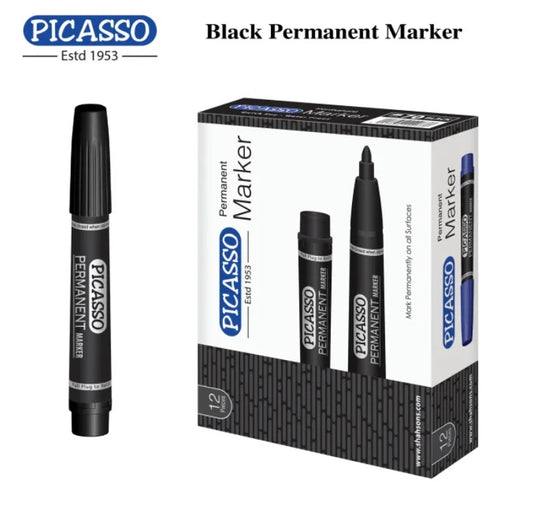 Picasso High Quality Permanent Marker 12 Pcs in Cardboard Box - Available in 4 Ink Colours Blue, Black Red and Green - PuriLite