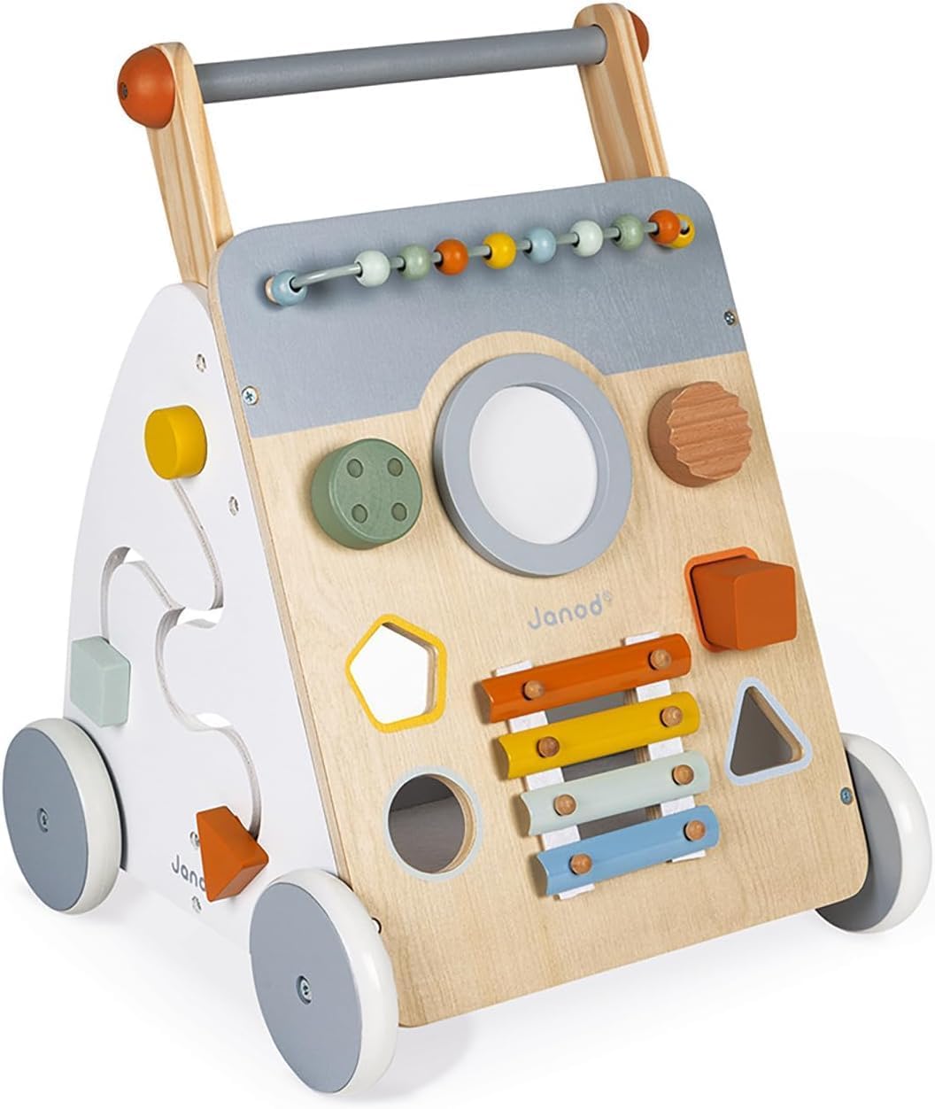 Janod - Sweet Cocoon Multi-Activity Baby Walker - Wooden Trolley - Multiple Sorting Shapes - For Babies and Toddlers - From 12 Months - Multilingual - J04410. - PuriLite
