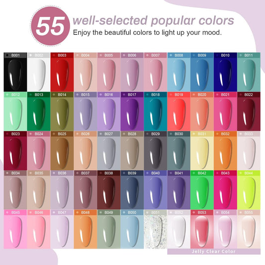 60 PCS Gel Nail Polish Kit with UV Light Base and Matte Glossy Top Coat Nail Gel Polish Soak off Manicure Accessory Tools Suitable for All Seasons - PuriLite