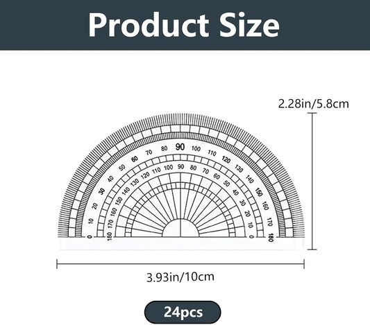 Math Protractors, 24 Pack 180 Degrees Protractor for Geometry, Clear Plastic Protractor for School, Office, Home, Teacher, Students (4 Inch)