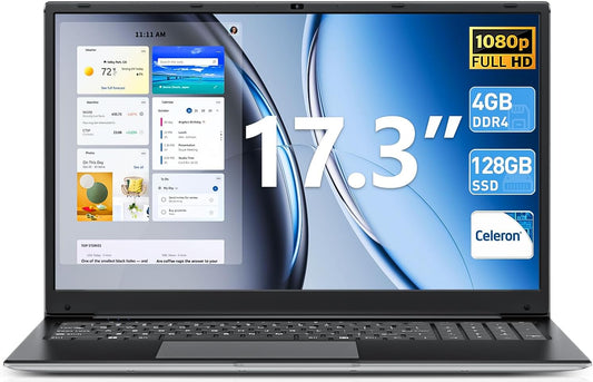 Naclud 17.3 Inch Laptop with Core i3 Processor, 4GB DDR3 128GB SSD Ordinateur Portable, Windows 11 Laptops Computer, 8000mAh Battery, Type-C, WiFi 5, Webcam, USB3.2, HDMI