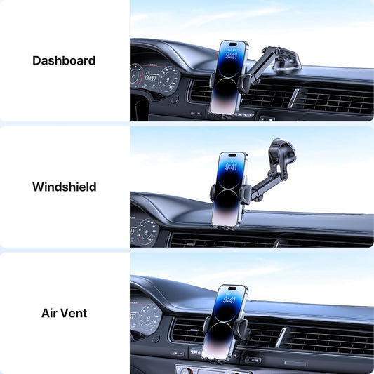 Miracase Car Phone Mount, [2025 Upgraded Strong Military Grade Suction Cup] Long Arm Phone Holder for Car Dashboard Windshield Vent, Hands Free Cell Phone Holder Compatible with All Mobile Phones - PuriLite