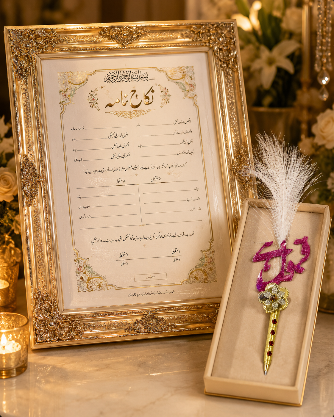 Elegant Nikah Feather Pen – Wedding Signing Pen, Islamic Wedding Accessory, Bridal Gift, Groom Gift & Keepsake