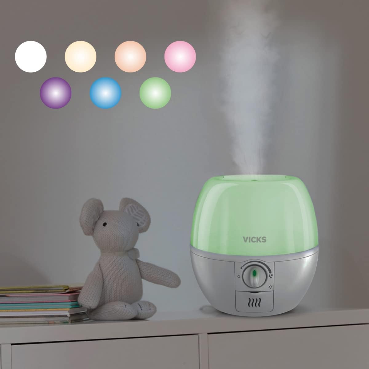 Vicks VUL500C 3-in-1 SleepyTime Ultrasonic Humidifier Diffuser Night-Light, Small Humidifier for Baby, Bedroom, Office Desk, with Variable Output Control, Scent Pad Slots, Auto Shut-Off, 2.3L/0.6Gal