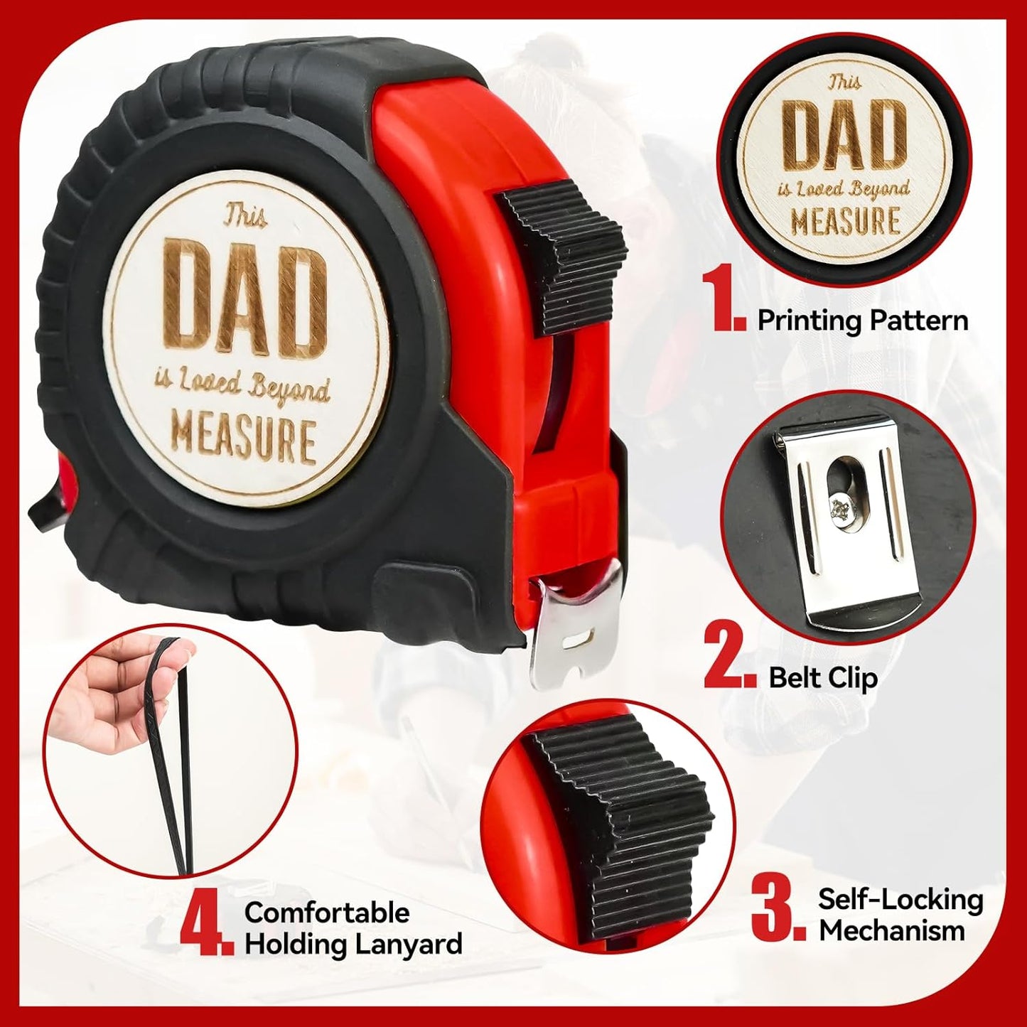 Father's Day Gifts for Dad, Personalized Engraved Tape Measure, Christmas Birthday Fathers Day Gift Ideas from Daughter Son, Woodworking Carpenter Tool Gifts for Men Step Dad