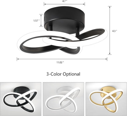 AMZASA Modern LED Ceiling Light Fixtures Black Semi Flush Mount Ceiling Lamp Hallway Lights for Bedroom Bathroom Entryway Closet Balcony Stair Curved Design15W