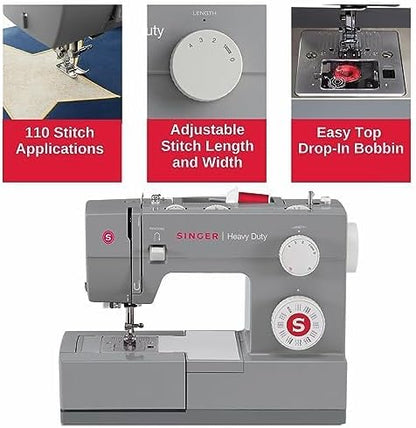 SINGER Heavy Duty 4432 High Speed Sewing Machine with Accessory Kit | Strong Motor With Enhanced Piercing Power, 110 Stitch Applications, Full Metal frame, 1-step Buttonhole & LED Light