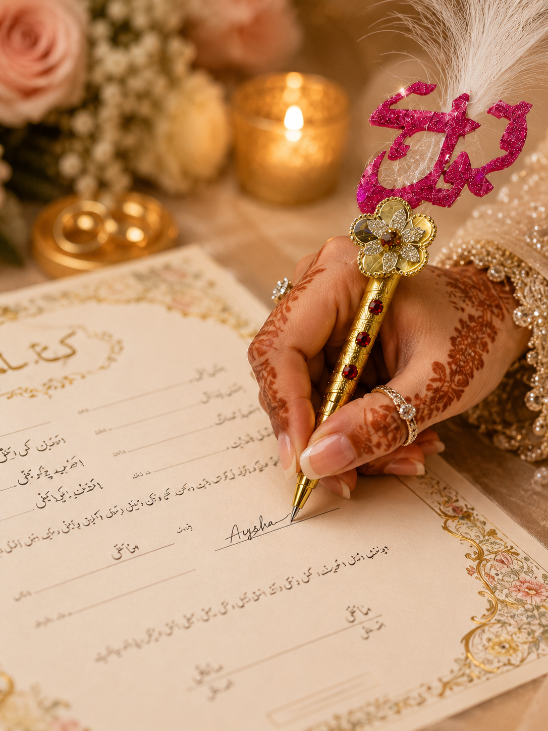 Elegant Nikah Feather Pen – Wedding Signing Pen, Islamic Wedding Accessory, Bridal Gift, Groom Gift & Keepsake