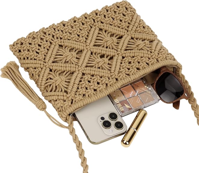 Youjaree Women Crochet Shoulder Bag Handmade Woven Beach Crossbody Handbag Satchel Purse with Tassel for Summer