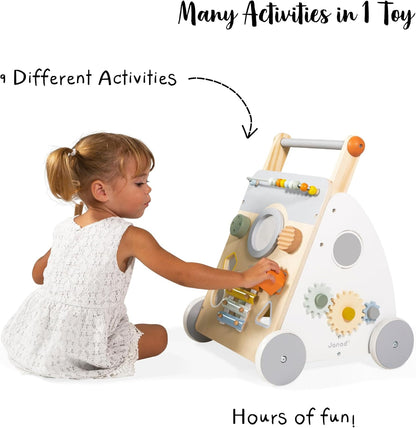 Janod - Sweet Cocoon Multi-Activity Baby Walker - Wooden Trolley - Multiple Sorting Shapes - For Babies and Toddlers - From 12 Months - Multilingual - J04410. - PuriLite