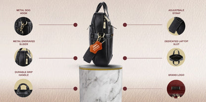 Hammonds LB104 Premium Cow Leather Laptop Bag for Men | Genuine Cow Leather Office Bag | 16-Inch Business Laptop Bag | Professional Work Bag | Corporate Gift Bag - PuriLite