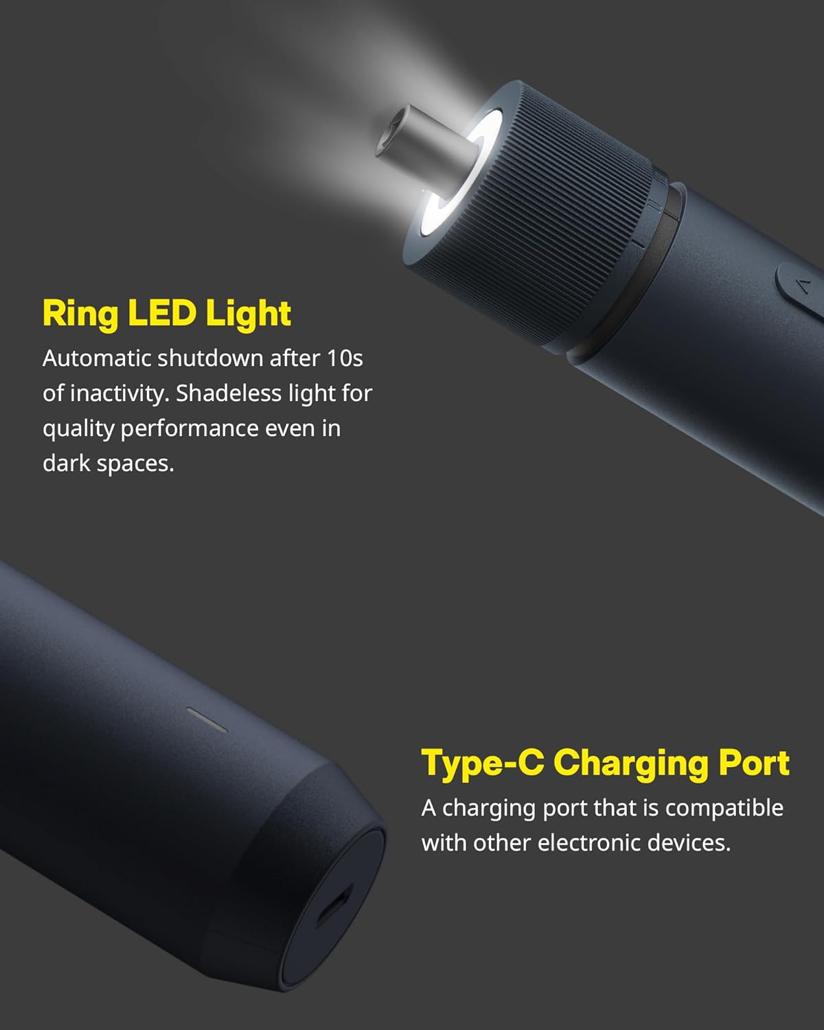 HOTO Electric Screwdriver Set, 3.6V Rechargeable Screwdriver Set with 25 S2-Steel Bits, Cordless Power Screwdriver Set with LED Light, All-in-One Design, 1500mAh 800 Times, USB-C Charging