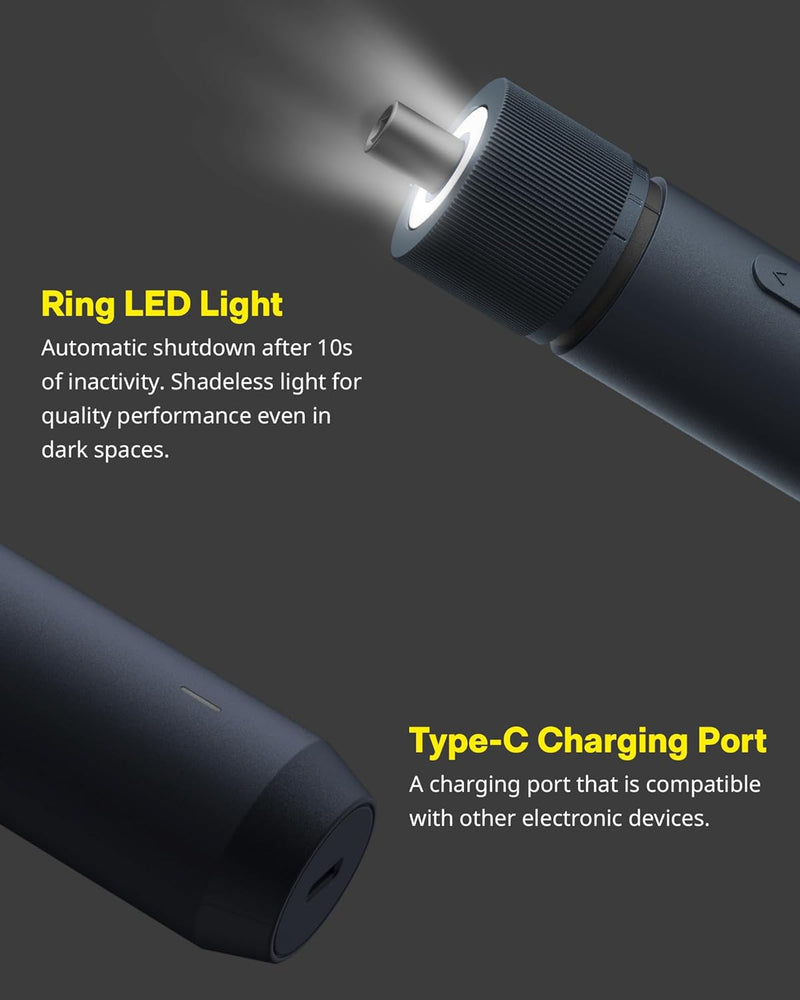 HOTO Electric Screwdriver Set, 3.6V Rechargeable Screwdriver Set with 25 S2-Steel Bits, Cordless Power Screwdriver Set with LED Light, All-in-One Design, 1500mAh 800 Times, USB-C Charging