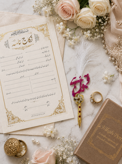 Elegant Nikah Feather Pen – Wedding Signing Pen, Islamic Wedding Accessory, Bridal Gift, Groom Gift & Keepsake