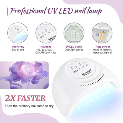 60 PCS Gel Nail Polish Kit with UV Light Base and Matte Glossy Top Coat Nail Gel Polish Soak off Manicure Accessory Tools Suitable for All Seasons