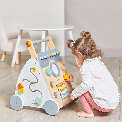 Janod - Sweet Cocoon Multi-Activity Baby Walker - Wooden Trolley - Multiple Sorting Shapes - For Babies and Toddlers - From 12 Months - Multilingual - J04410. - PuriLite