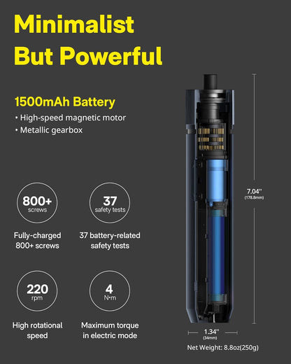 HOTO Electric Screwdriver Set, 3.6V Rechargeable Screwdriver Set with 25 S2-Steel Bits, Cordless Power Screwdriver Set with LED Light, All-in-One Design, 1500mAh 800 Times, USB-C Charging
