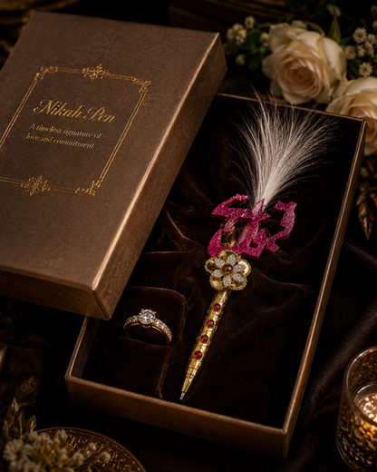 Elegant Nikah Feather Pen – Wedding Signing Pen, Islamic Wedding Accessory, Bridal Gift, Groom Gift & Keepsake