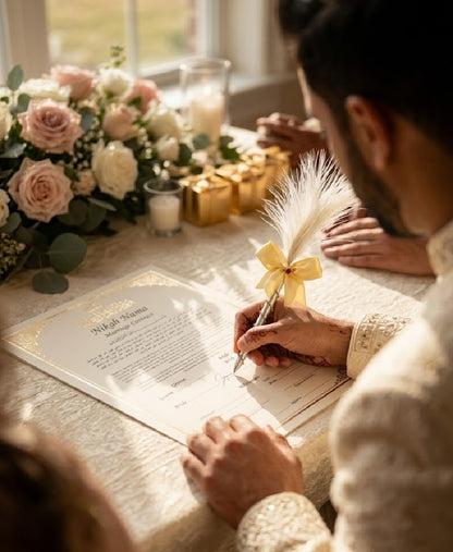 Large Luxury Handmade Nikah Signing Pen | Peacock Feather Wedding Keepsake Bridal Gift