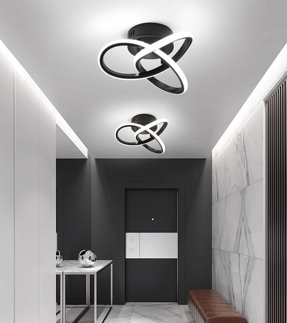 AMZASA Modern LED Ceiling Light Fixtures Black Semi Flush Mount Ceiling Lamp Hallway Lights for Bedroom Bathroom Entryway Closet Balcony Stair Curved Design15W