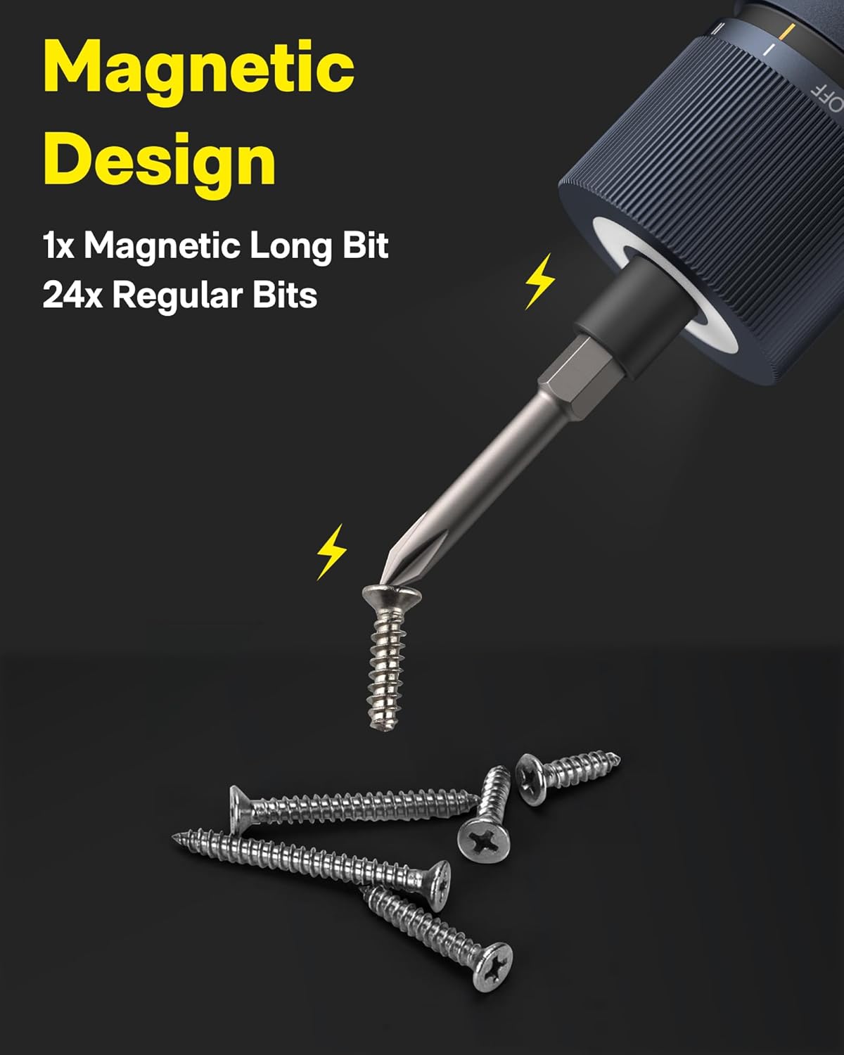 HOTO Electric Screwdriver Set, 3.6V Rechargeable Screwdriver Set with 25 S2-Steel Bits, Cordless Power Screwdriver Set with LED Light, All-in-One Design, 1500mAh 800 Times, USB-C Charging