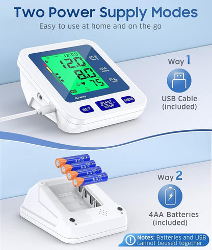 Blood Pressure Monitor for Home Use, Automatic Blood Pressure Machine with 3-Color Backlit Hypertension Display, 2x99 Memory with Upper Arm Large Cuff 22-42cm