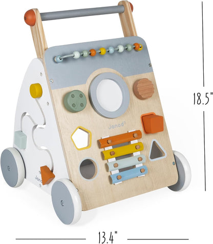 Janod - Sweet Cocoon Multi-Activity Baby Walker - Wooden Trolley - Multiple Sorting Shapes - For Babies and Toddlers - From 12 Months - Multilingual - J04410. - PuriLite