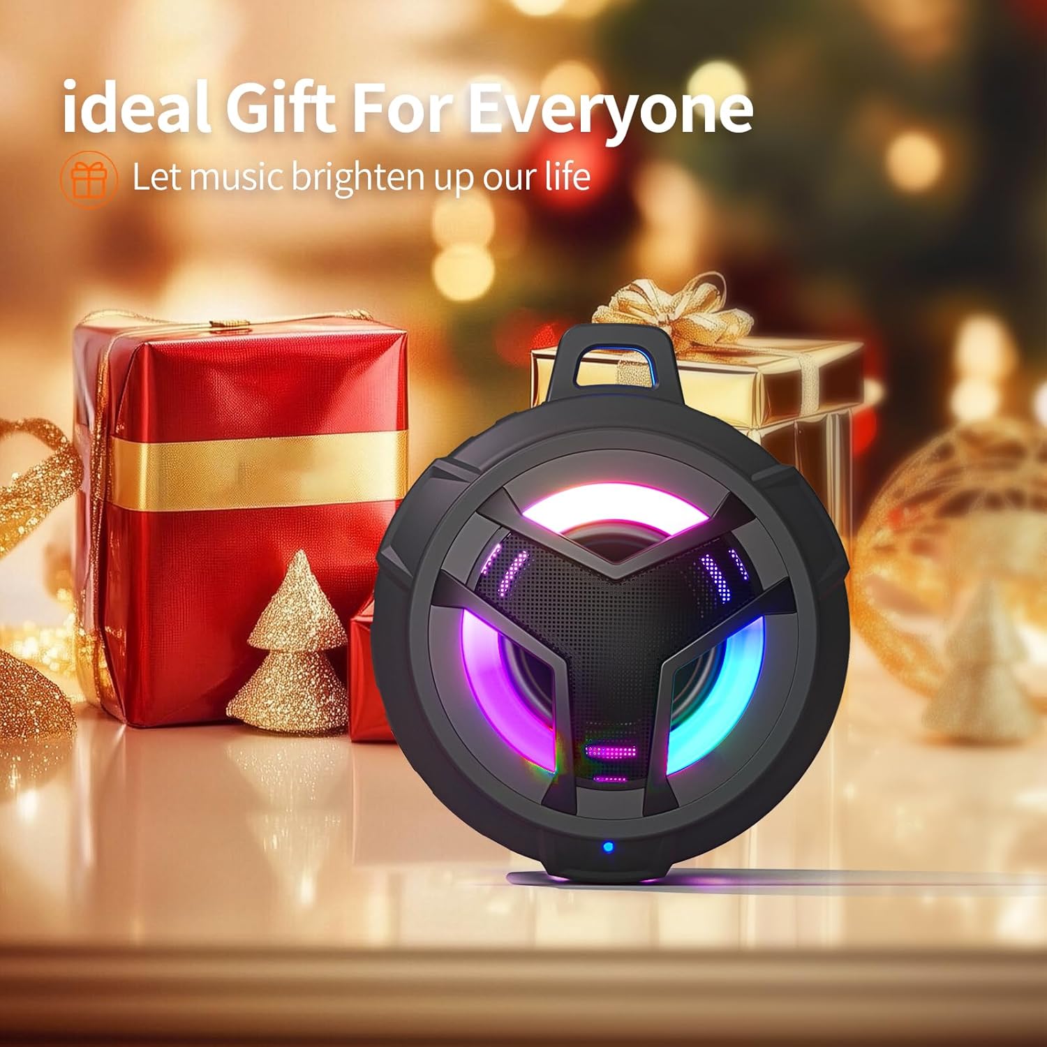 EBODA Bluetooth Shower Speaker, Portable Bluetooth Speakers, IP67 Waterproof Outdoor Speaker Wireless with LED Light, Floating, 2000mAh, True Wireless Stereo for Pool, Kayak, Bike, Golf, Gifts -Black - PuriLite