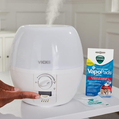 Vicks VUL500C 3-in-1 SleepyTime Ultrasonic Humidifier Diffuser Night-Light, Small Humidifier for Baby, Bedroom, Office Desk, with Variable Output Control, Scent Pad Slots, Auto Shut-Off, 2.3L/0.6Gal