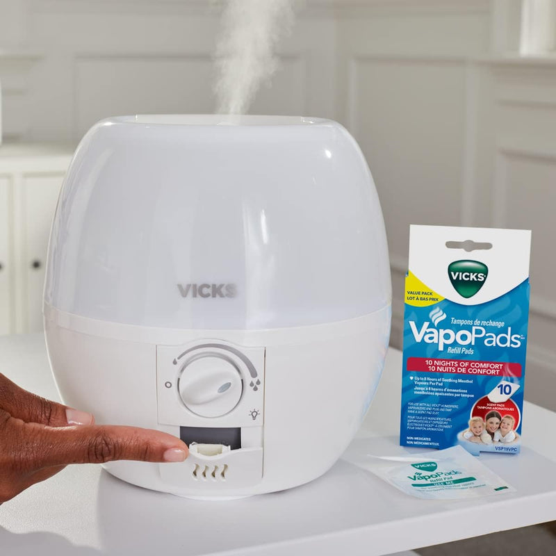 Vicks VUL500C 3-in-1 SleepyTime Ultrasonic Humidifier Diffuser Night-Light, Small Humidifier for Baby, Bedroom, Office Desk, with Variable Output Control, Scent Pad Slots, Auto Shut-Off, 2.3L/0.6Gal
