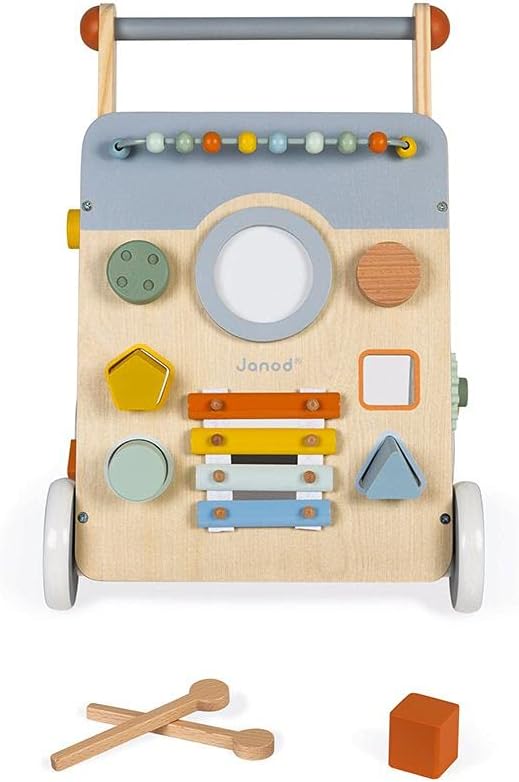 Janod - Sweet Cocoon Multi-Activity Baby Walker - Wooden Trolley - Multiple Sorting Shapes - For Babies and Toddlers - From 12 Months - Multilingual - J04410. - PuriLite