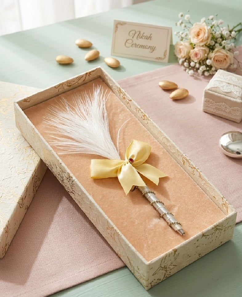 Large Luxury Handmade Nikah Signing Pen | Peacock Feather Wedding Keepsake Bridal Gift