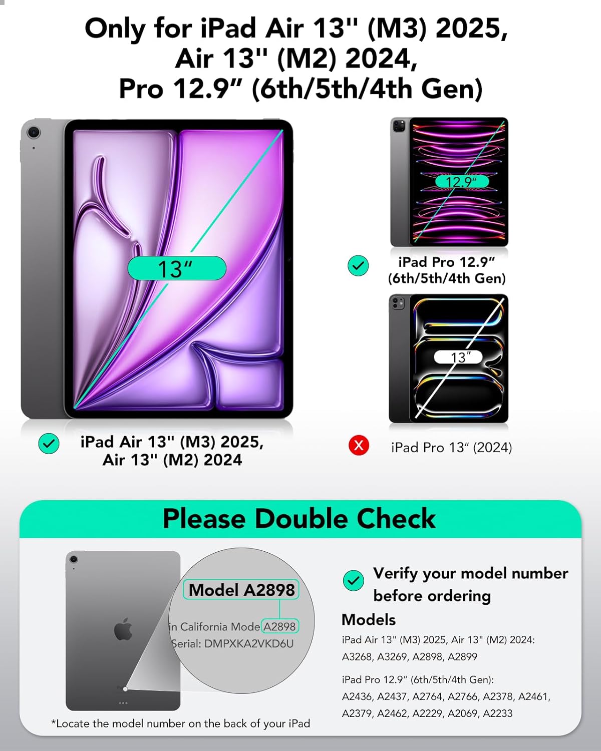 ESR for iPad Air 13 Inch Case M3/M2 (2025/2024), iPad Pro 12.9 6th/5th/4th Gen, Powerful Magnetic Attachment, Slim Trifold Stand Case, Supports Pencil Pro & Pencil (USB-C), Rebound Series, Black