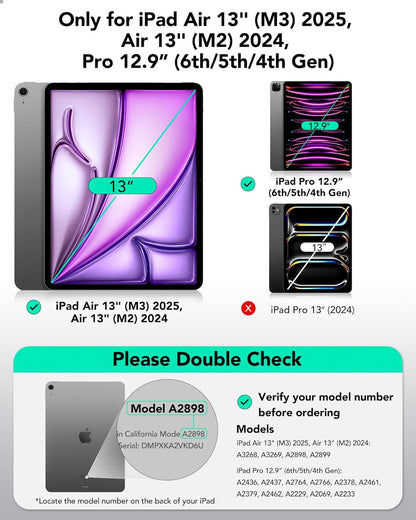 ESR for iPad Air 13 Inch Case M3/M2 (2025/2024), iPad Pro 12.9 6th/5th/4th Gen, Powerful Magnetic Attachment, Slim Trifold Stand Case, Supports Pencil Pro & Pencil (USB-C), Rebound Series, Black