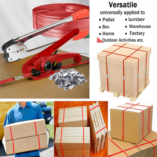 NEWANRAN Packaging Strapping Straps Kit - Pallet Banding Strapping Kit Heavy Duty, Banding Tool with Tensioner Sealer Tool & 500 Ft Lenght Poly Straps Tie Down Straps, Red - PuriLite